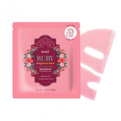 Petitfee Гидрогелевая маска для лица с рубиновой пудрой и болгарской розой Koelf Ruby & Bulgarian Rose